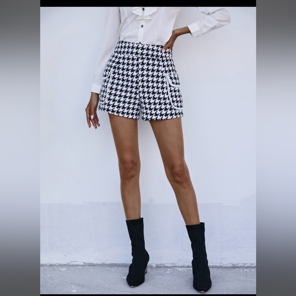 Shein Houndstooth Flap Pocket Tweed Shorts (US 12 - XL)